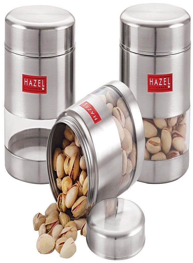 HAZEL Stainless Steel Airtight Container - 500 ml, 3 Pieces, Silver - Image 1
